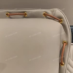 Light Beige Leather Upholstered Bed with Wave Quilting, Green Marble Accents & Gold Stainless Steel Hardware